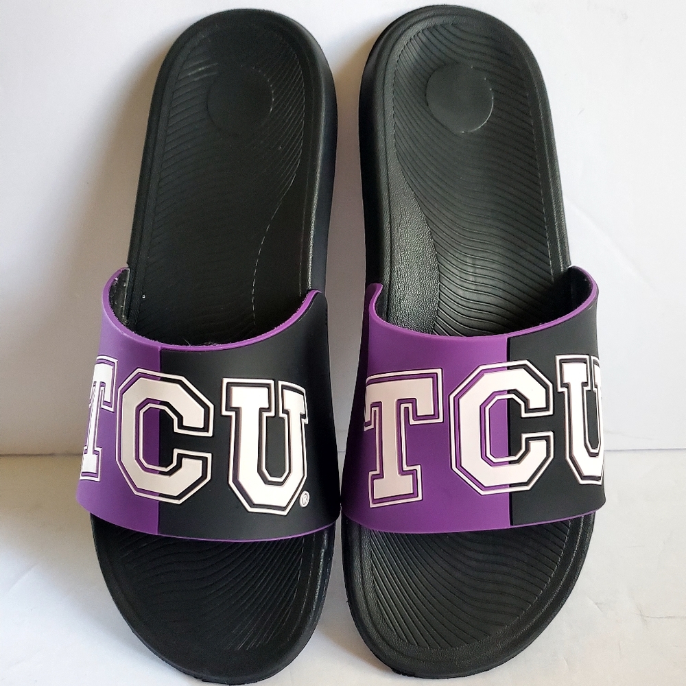Men's TCU Horned Frogs Big Logo Raised Slides Size (13-14)